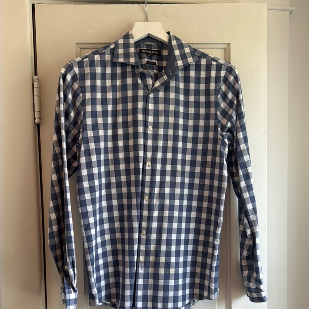 Michael Kors Blue and White Gingham Casual Shirt